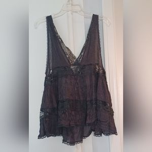 Intimately Free People M Black Voile Lace V-neck Sleeveless Flowy Sheer Tank Top